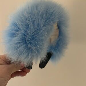 Headband Sky Blue Fox Fur with leather Hair Accessory with Voluminous…